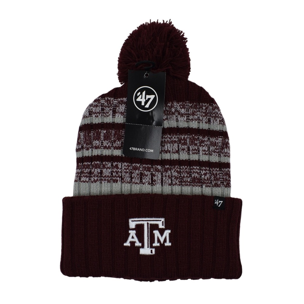 '47 Brand Texas A&M Aggies Stripe Pom Cuff Knit Cap Hat Beanie Maroon NCAA NWT